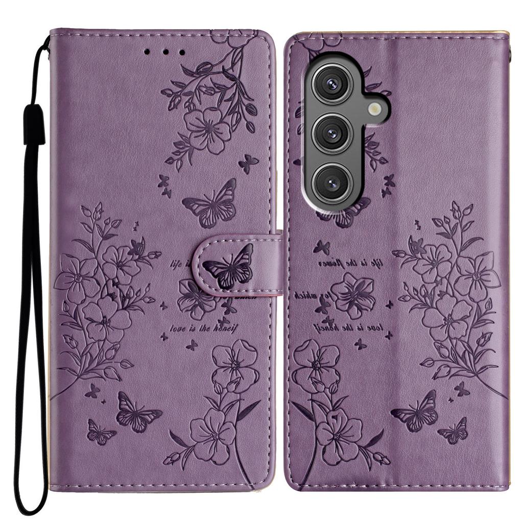 For Samsung Galaxy S24+ Case Butterfly Floral Imprint Leather Phone Cover with Wallet