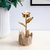 Decorative Wood Tealight Candle Holder Elegant Metal Flower Shape Potted Plant Candle Stand Candlesticks Home Decors