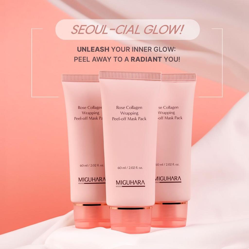 MIGUHARA Rose Collagen Wrapping Mask Pack Angereichert mit Damaszener Rosenwasser und hydrolysiertem Kollagen Eine Gesichtsmaske für hydratisierte Haut fl Peel-Off