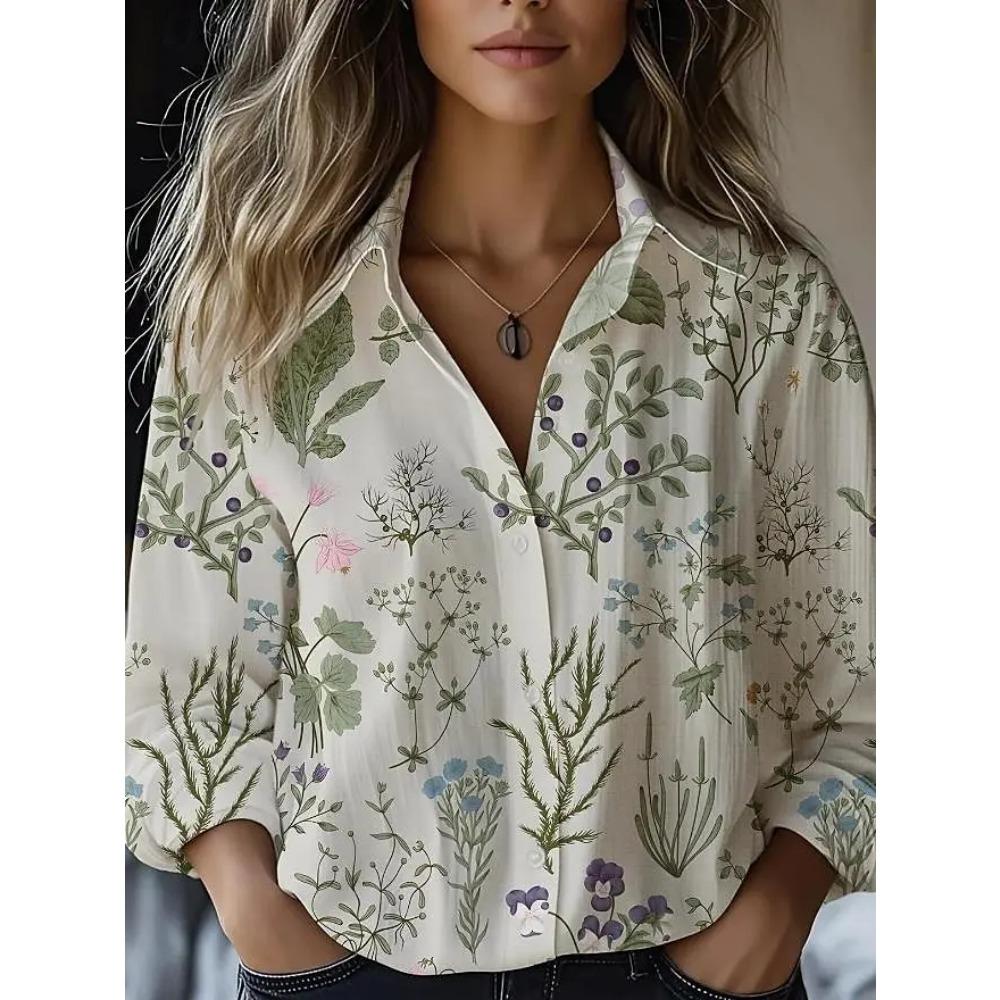 Women Autumn Shirt Floral Graphic Stylish Casual Long Sleeve Shirt Collar Regular Tops Daily Going Out Buttons Women's Clothing