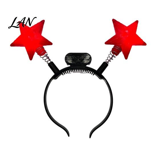 One-button Switch Hairband LED Star Headband with Spring, Light Up Wobble Hair Hoop Shape for Party Concert, Glowing Festival Prop Kids Adults,