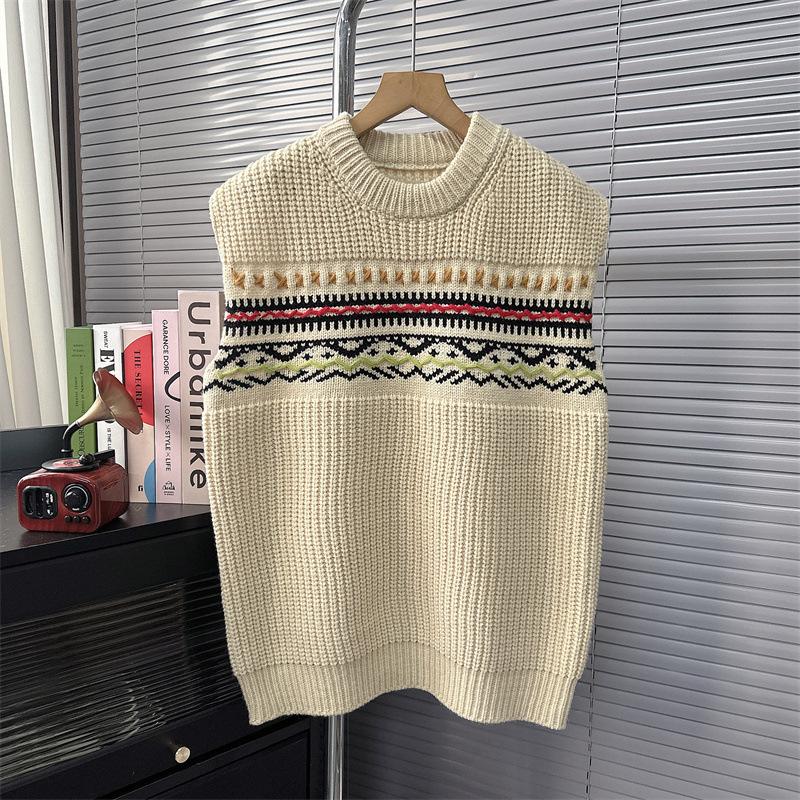 

Нежный ветер ретро жаккардовый вязаный свитер майка женский жилет мягкий темперамент многослойный свитер жилет One Size бежевый