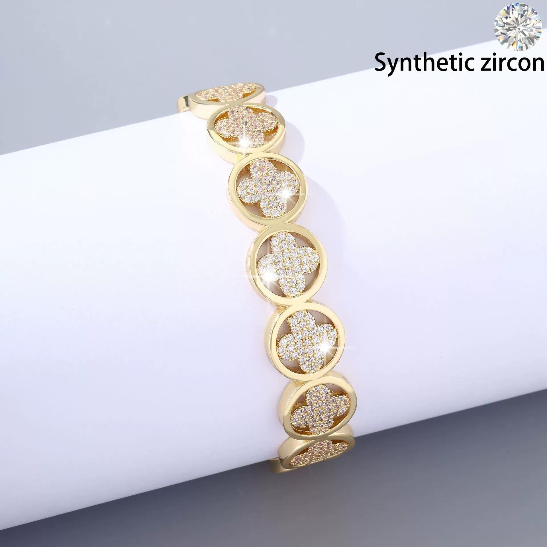 Niche Light Luxury Micro-Inlaid Zircon Four-Leaf Clover Ring For Women, High Quality Flower Opening Ring