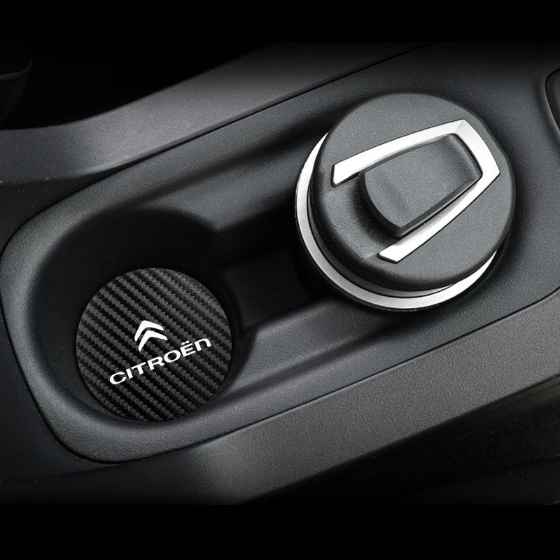 2Pcs Car Logo Carbon Fiber Patterned Water Cup Pad For Citroen C1 DS3 C2 C3 Vts C4 Saxo C4L C5 C6 C8 Xsara C3-XR Picasso Cactus