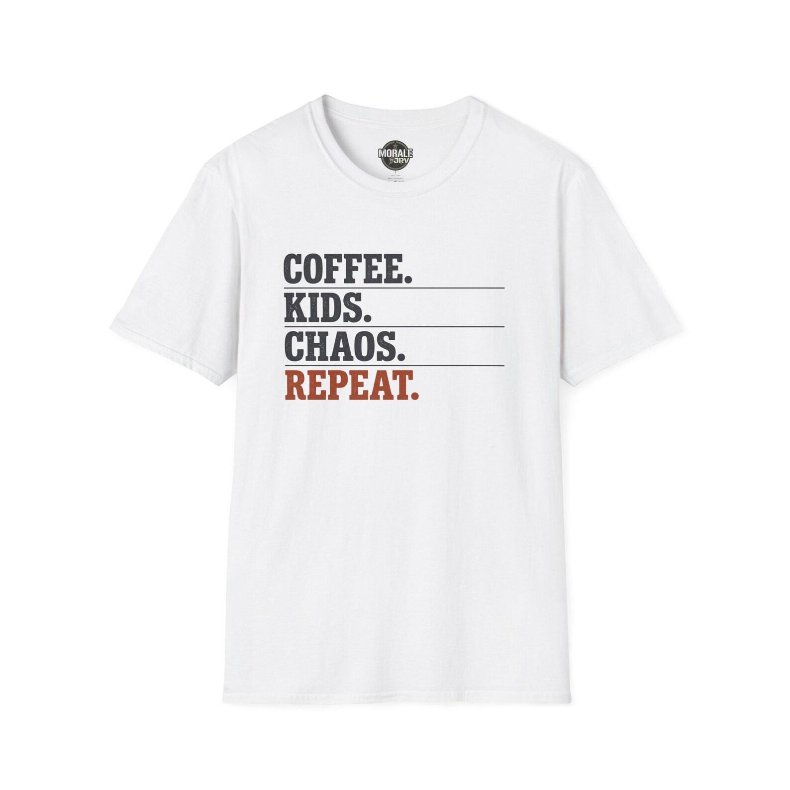Coffee Kids Chaos Repeat Parent T-Shirt | Funny Mom Dad Life Tee 4XL