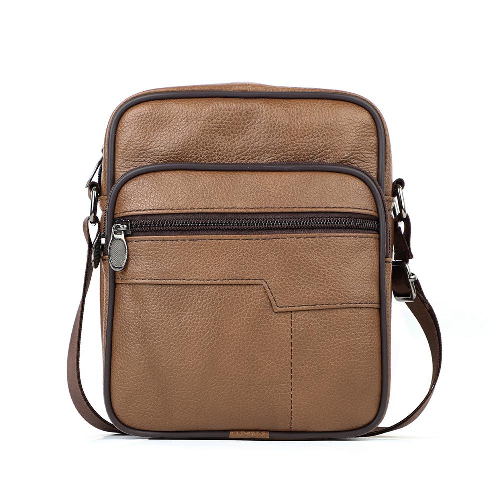 Top Grain Cowhide Vintage Men's Crossbody Leather Bag - Vertical Casual Shoulder Bag, Portable and Multifunctional