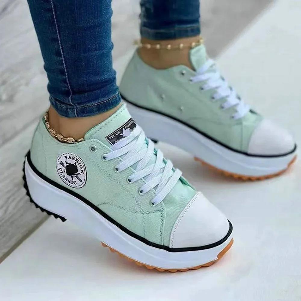 Shoes For Women Classic White Canvas Sneakers Fashion Platform Women Casual Shoes High Quality Lace-Up Feamle Tennis Shoes 35-43