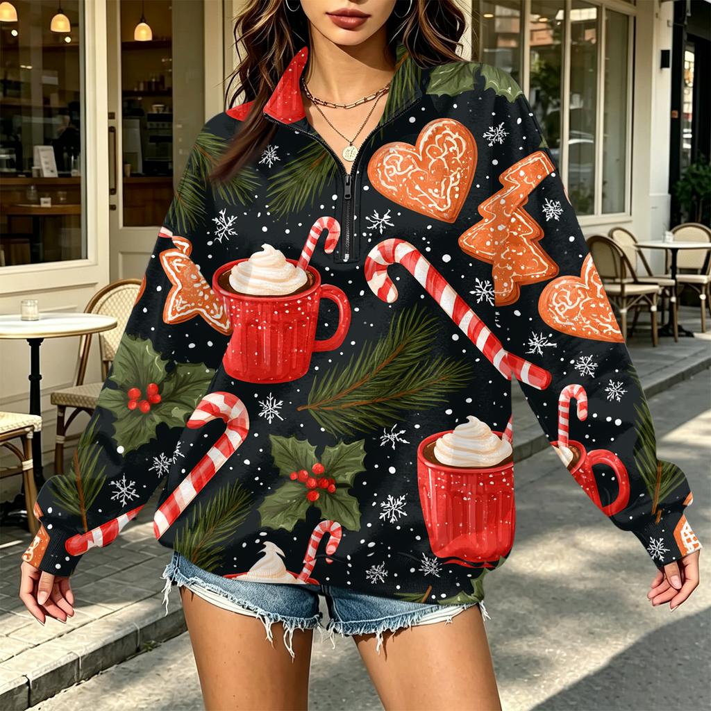 Women's Trendy Printed Half-Zip Sweatshirt Lightweight Casual Pullover for Everyday Wear