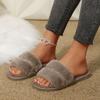 Fashion Women Shoes Luxury Home Fur Slippers Women Winter Indoor Cozy Open Toe Fluffy Slides Woman Comfortable Plush Warm House Slippers