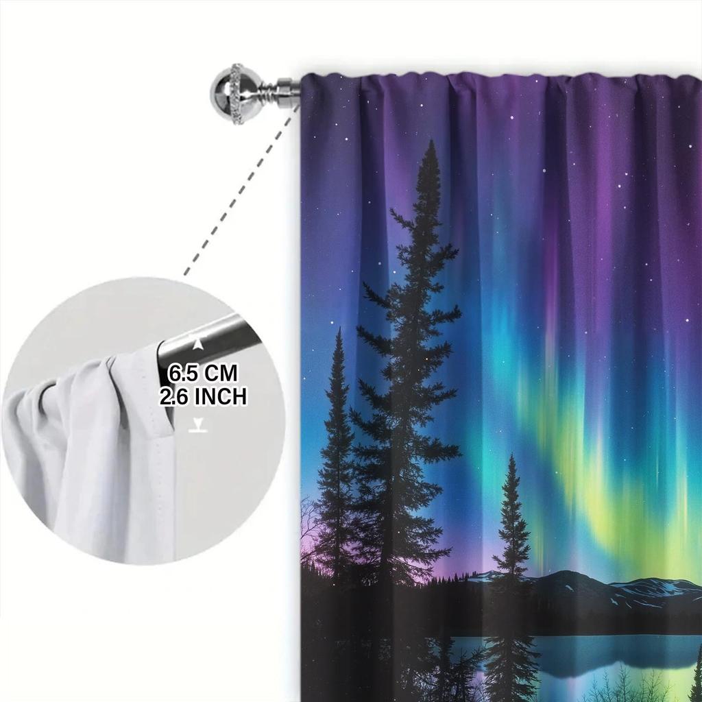 Artistic Panels Northern Lights Sky Semi Curtain Half Suitable Home Decorative Curtains Blackout Made Of Polyester