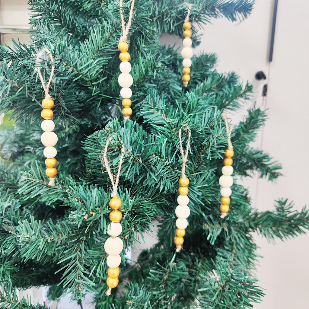 9 Pieces Wood Beads Christmas Tree Ornaments Hanging Pendant for Christmas Tree Home Decorations 2024 New Year Gift