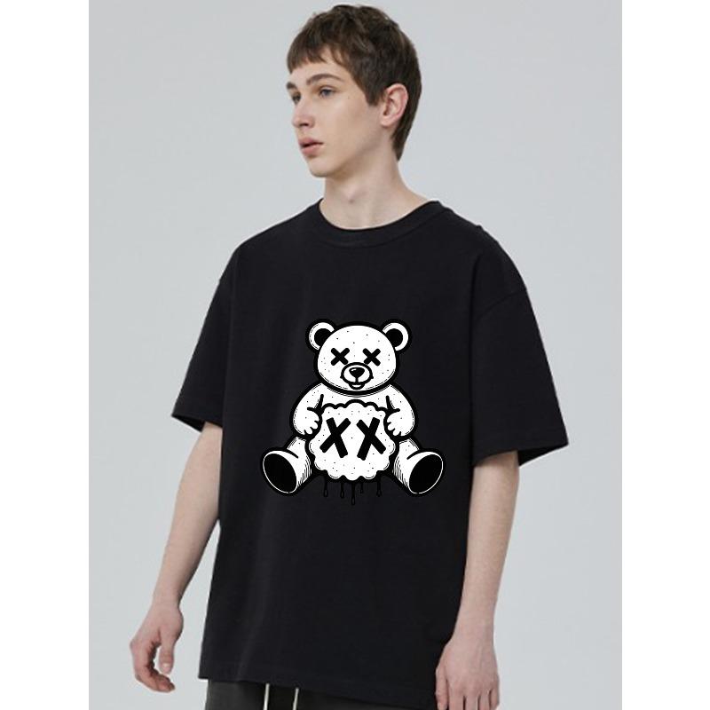 Black T Shirt With White Teddy Bear Print And Xx Symbol Casual Streetwear For Men And Women