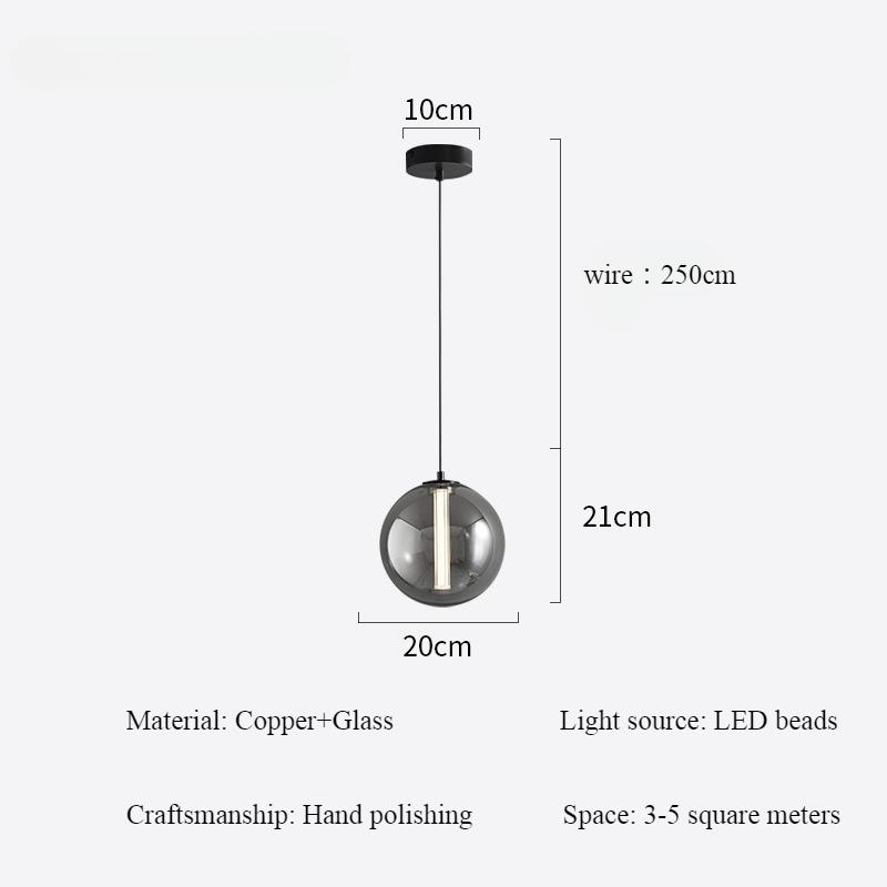 Italian Designer Smoked Glass Ball Restaurant Pendant Lamp Nordic Home Decor Bedroom Study Dining Table Chandelier LED Luster