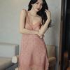 Suspender pajamas women's summer thin pajamas with chest pads Ice silk pajamas women's lace mesh two-piece set Spring and Autumn loungewear