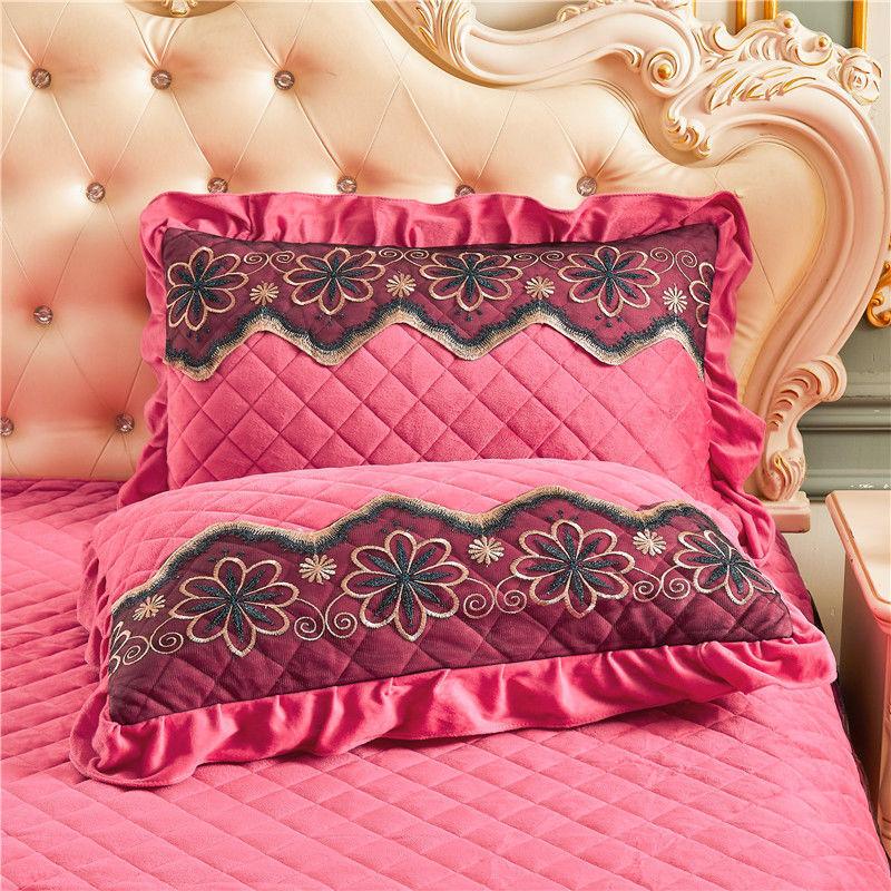 2pcs Velvet Pillow Case Luxury 48x74cm Pillow Cover Quilted Lace Bed Decorative Rectangle Pillow Shams Warm Solid Color