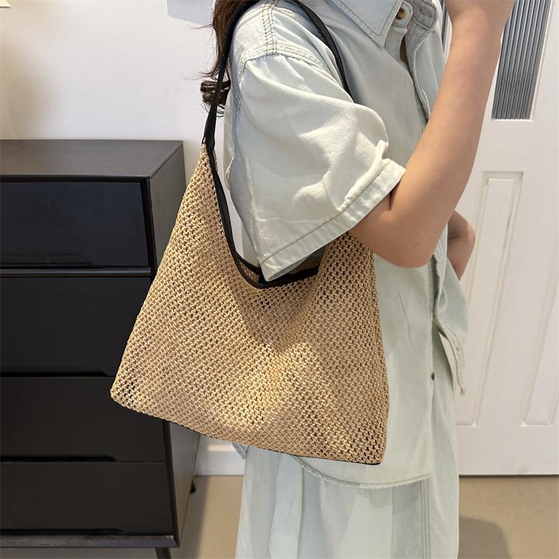 Retro Woven Tote Bag Straw Woven Bag New Large Capacity Underarm Bag Shoulder Bag Vacation Style Beach Bag Women
