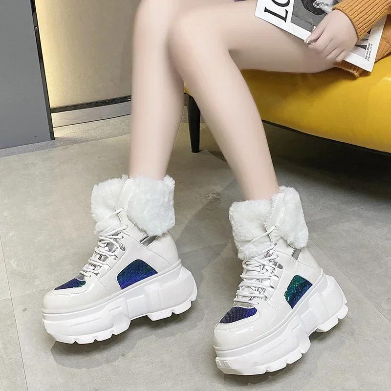 Winter Women's Snow Boots Ankle Boots with Fur Warm High Boots Outdoor Plush Shoes New Anti-skid Chunky Leather Sneakers
