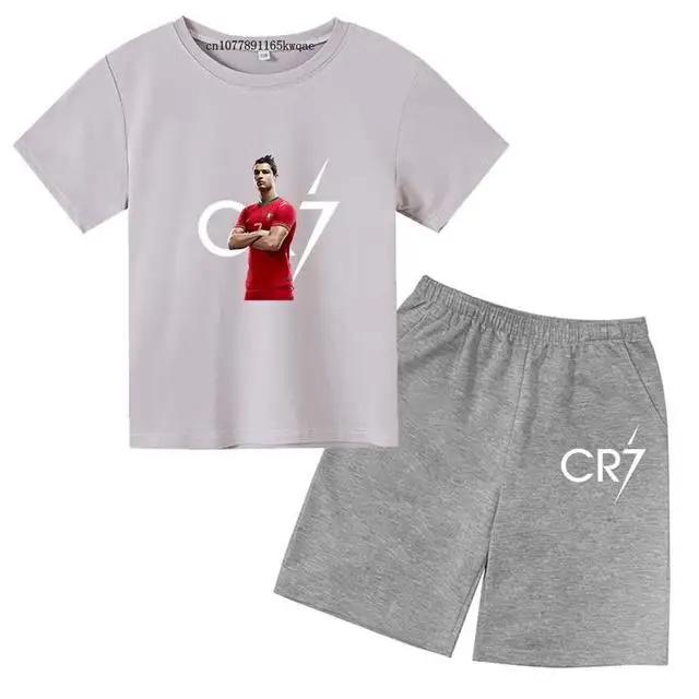 Kids Fashion Summer CR7 Sports Suits 3-14 Years Boys Girls 2pcs Casual Short Sleeve T-shirts+Pants Sets Children Idol Clothes