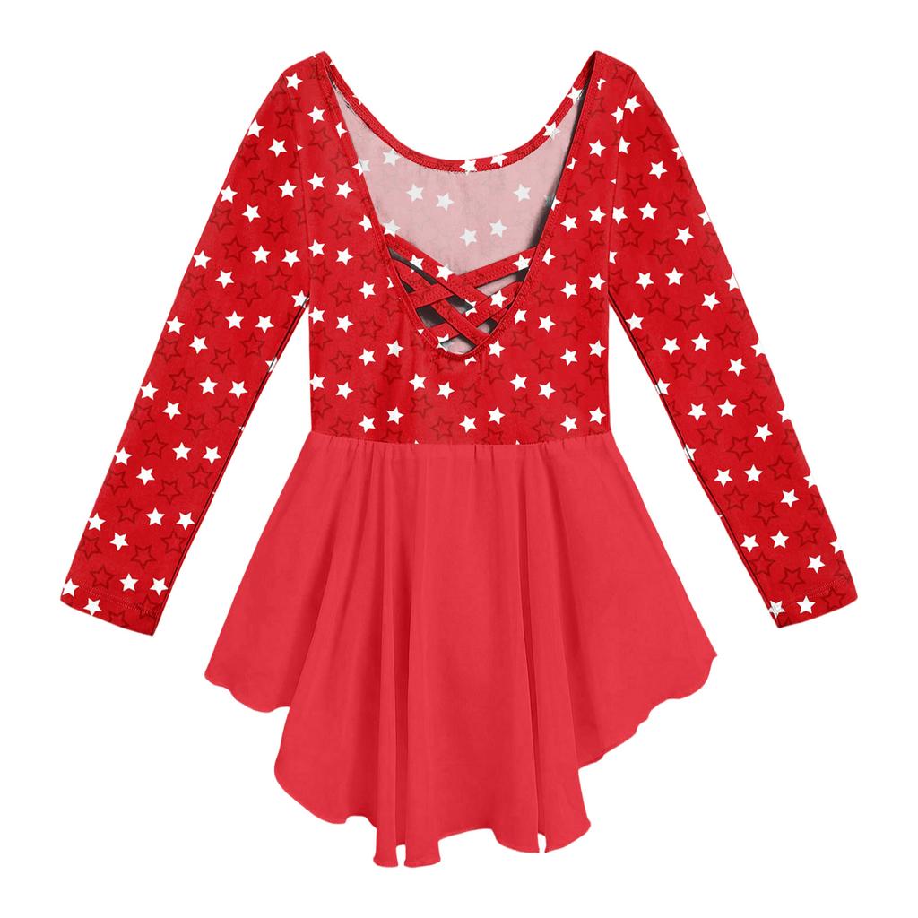 Girls' Color-blocked Romper Long-sleeved Tulle Dress Dance Costume