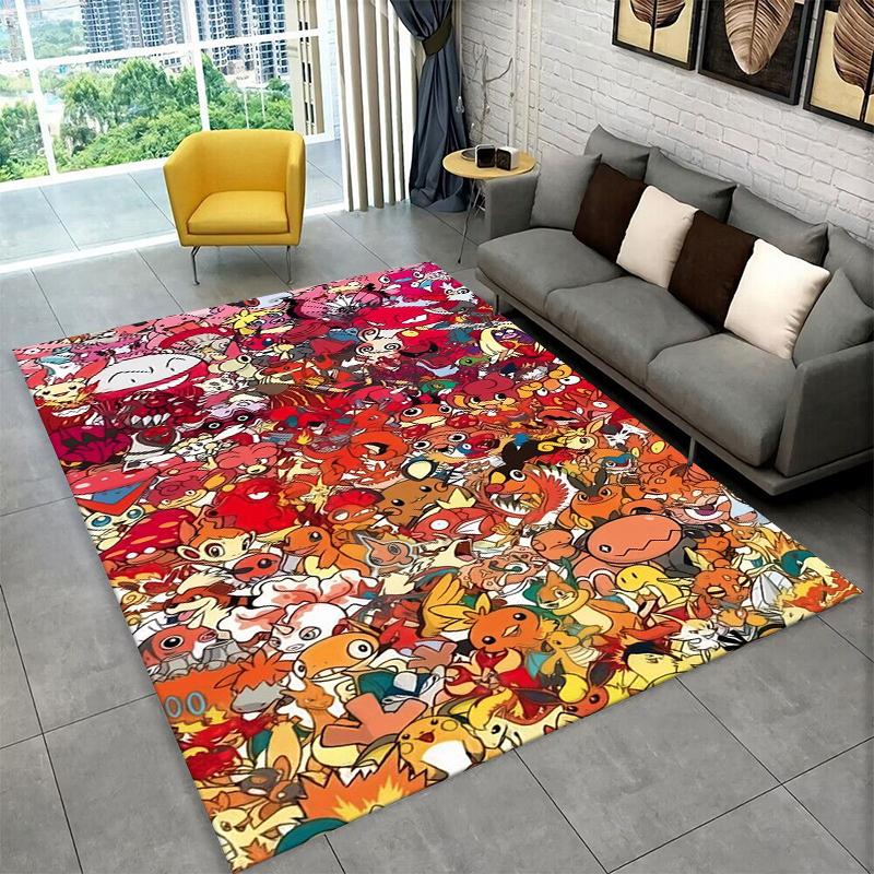 Cute Pokemon Pikachu Cartoon Carpet Rug for Playroom Bedroom Living Room Sofa Home Decor,kid Game Area Rug Non-slip Floor Mat