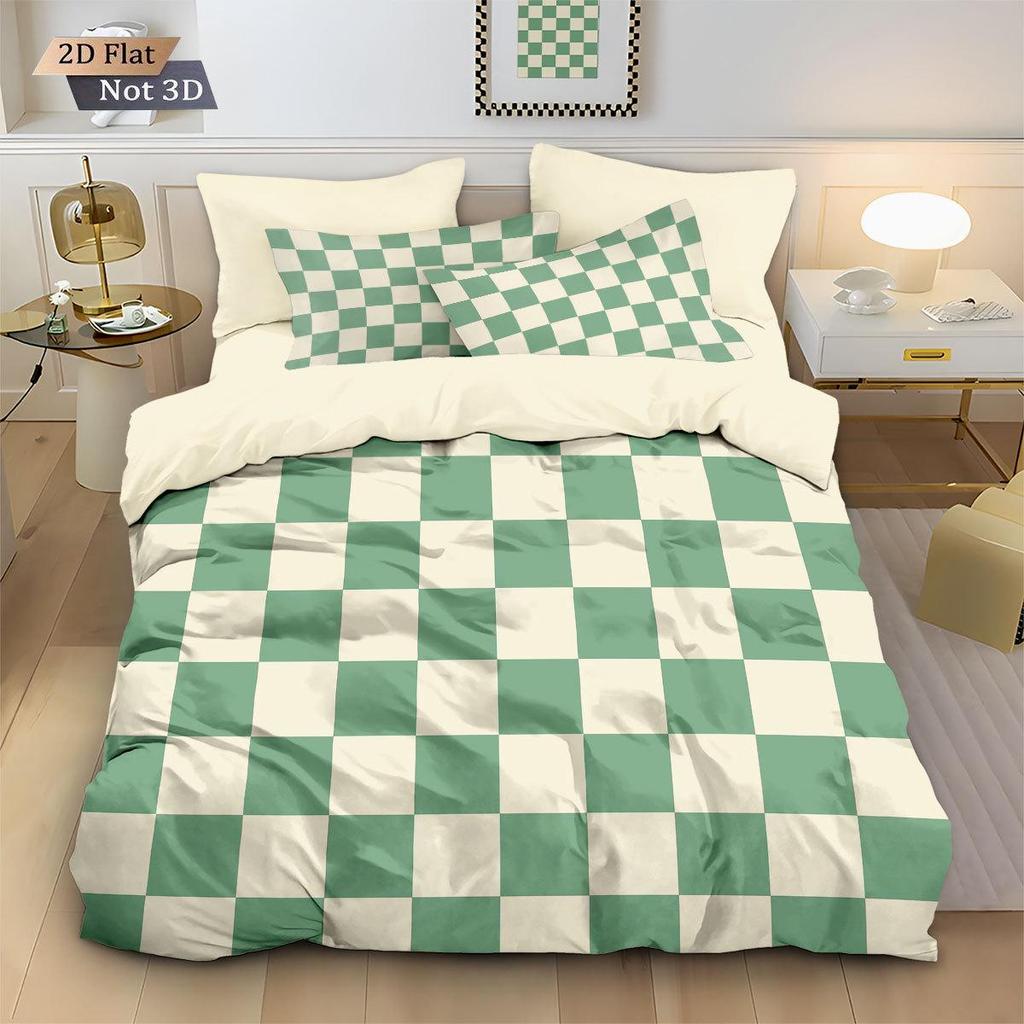 Geometric Colorful Checkerboard 3D Printed Brushed Duvet Cover Set