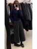 Women's High-Waisted Woolen Wide-Leg Pants - Slimming, Casual, Spring/Autumn Wear