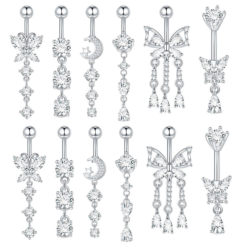 1PC Surgical Steel Navel Ring 14G Cubic Zirconia Flower Belly Bar Piercing Jewelry for Women