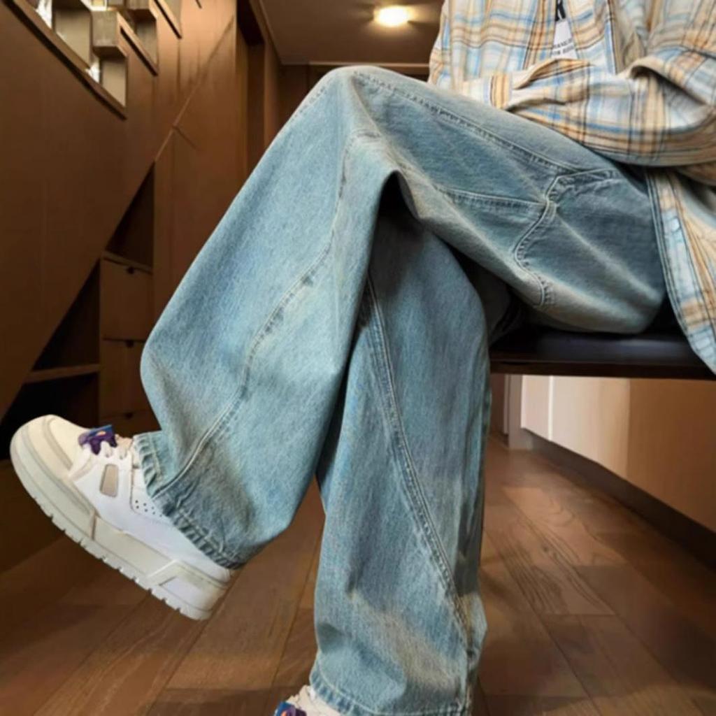 Scimitar Jeans Men's Retro Wide-Leg Distressed Cargo Pants for Fall/Winter