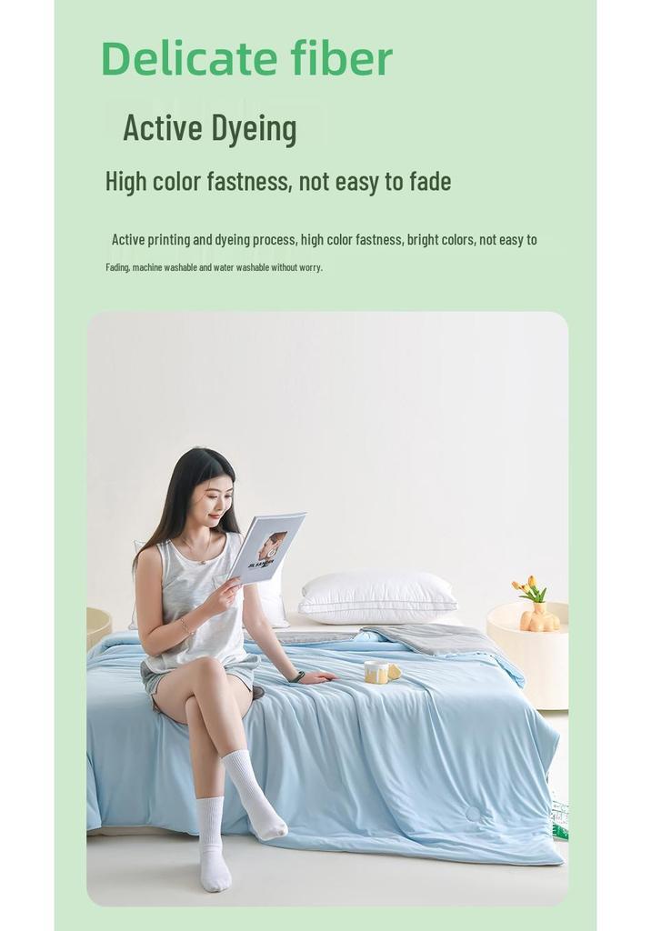 Cool Silk Pure Color Summer Quilt - Lightweight, Machine Washable, Thin Blanket for Air Conditioning
