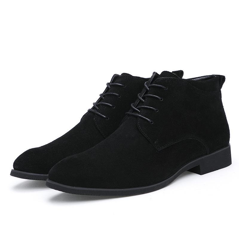 New Pointed Leather Shoes Men's Velvet and Cotton High-top Trend British Casual Leather Shoes Leather Boots Korean Version