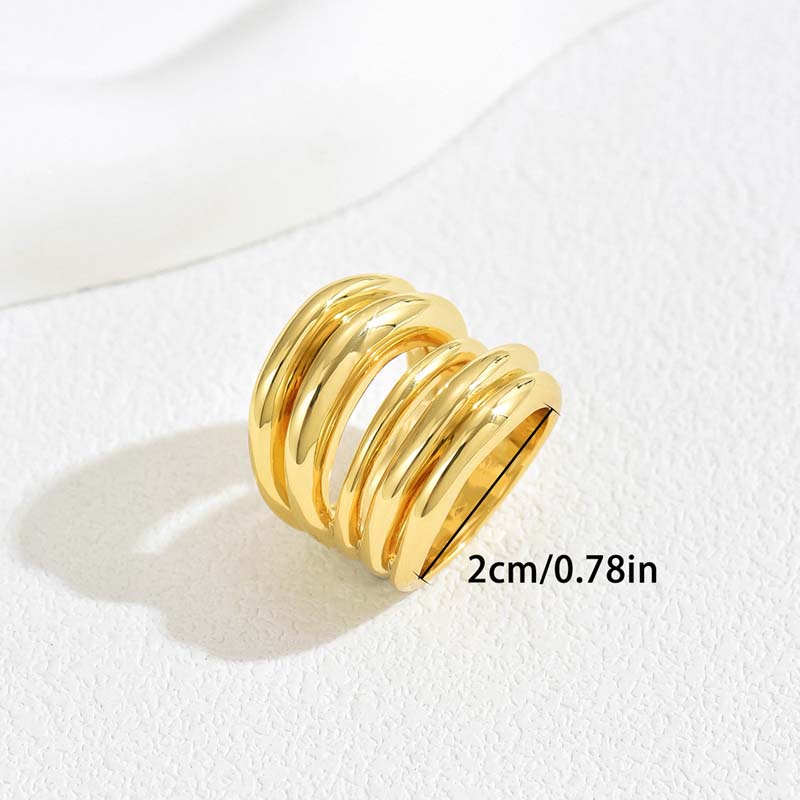 Stainless Steel Metal Multi-layer Line Wide Rings For Women Men Punk Hip Hop Gold Color Shell Geometric Ring Jewelry Gifts