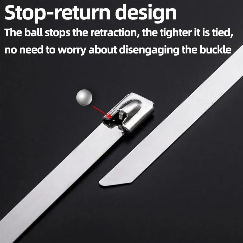 7.9 Width 100-1000mm Stainless Steel Metal Cable Ties 100PCS Wires Self-Lock Zip-Exhaust Multifunctional Locking Cable Tie