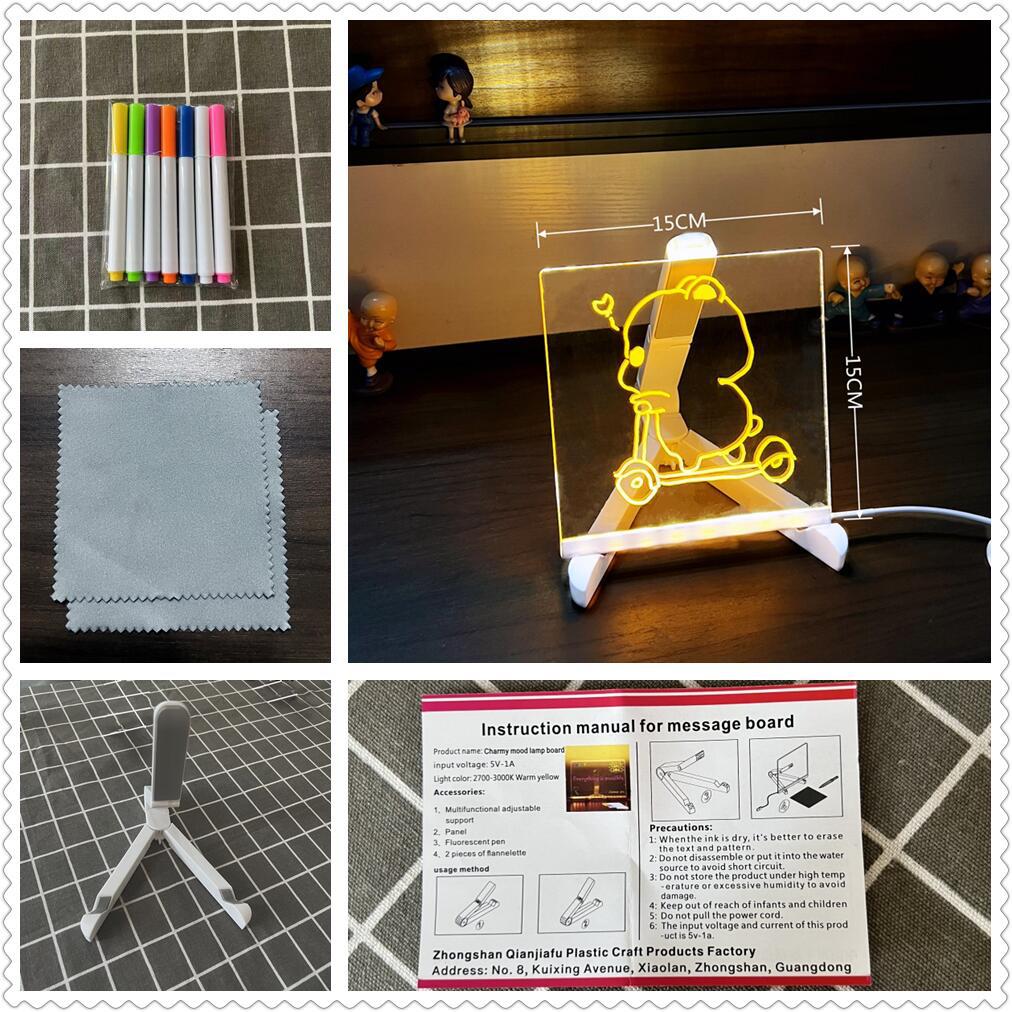 LED Note Board Night Light With Colorful 7 Pens DIY Acrylic Message Board Erasable Painting Drawing Board For Kids Birthday Gift