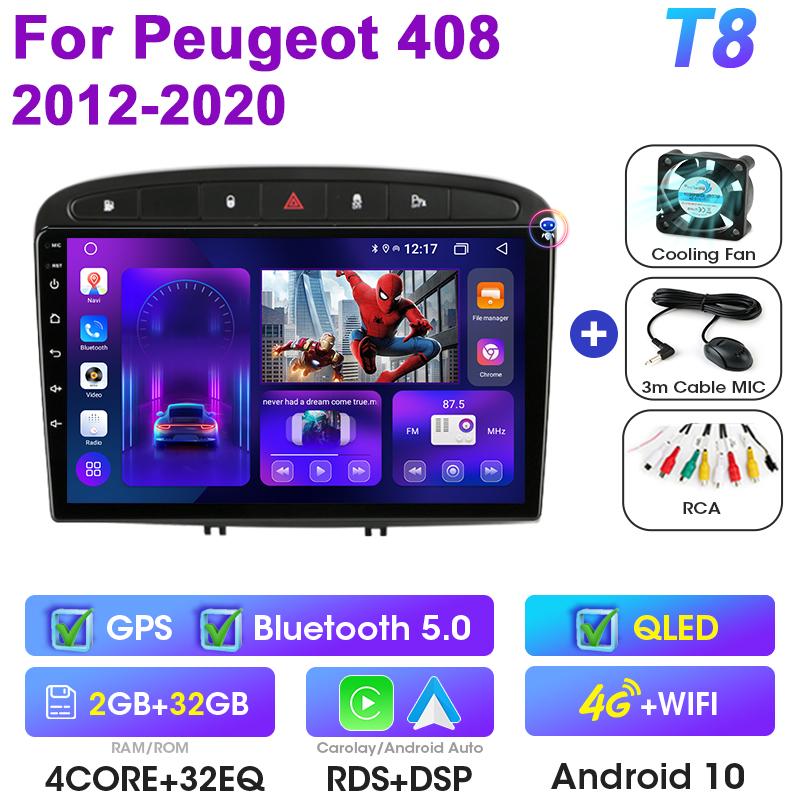 2 Din Android 12 Car Radio For Peugeot 408 1 2012 - 2020 For Peugeot 308 1 T7 2007 - 2015 Multimedia Video Player Carplay Auto