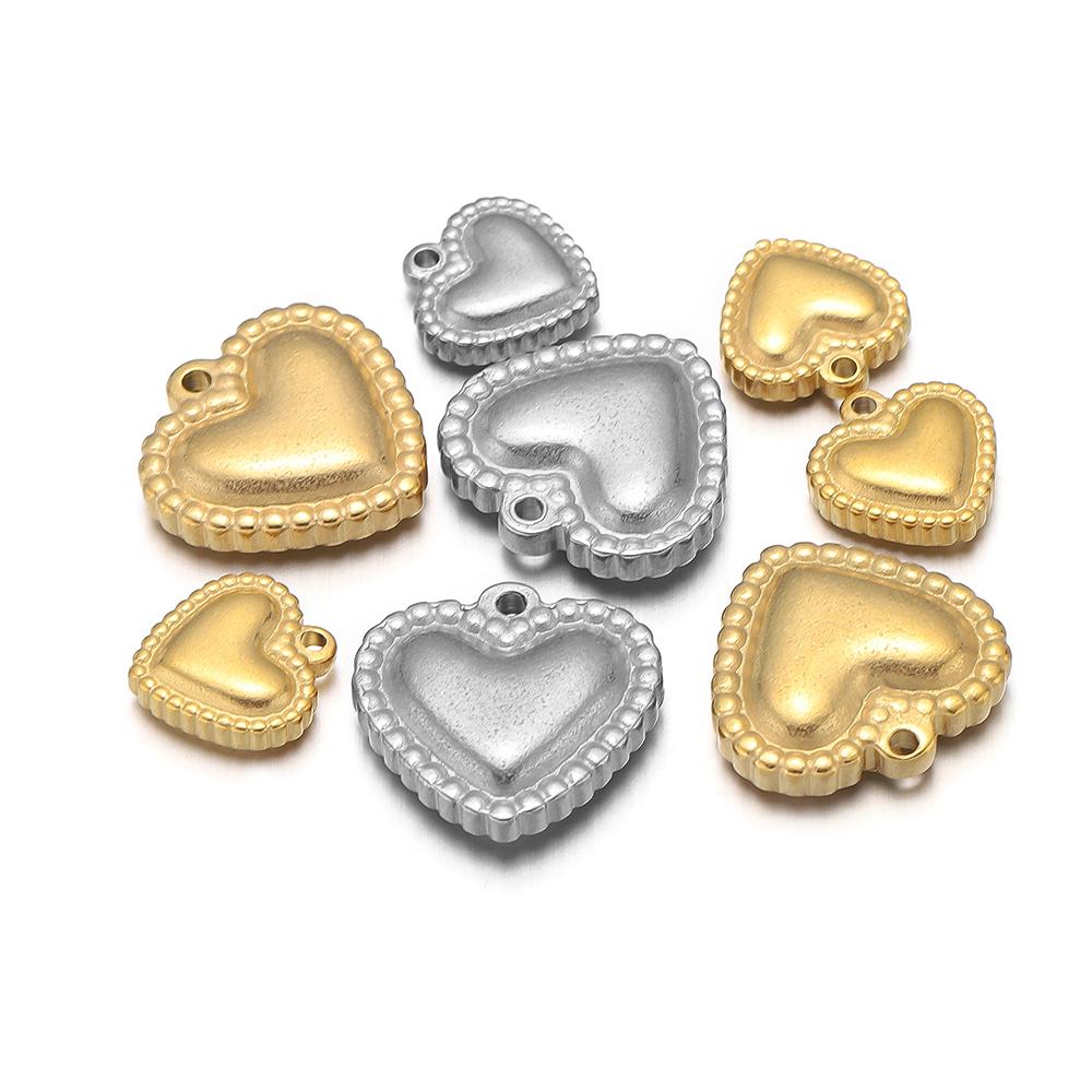 5pcs Stainless Steel 10mm 15mm Classical Heart Charms Pendant for DIY Jewelry Women Necklace Findings Earrings Making Supplies