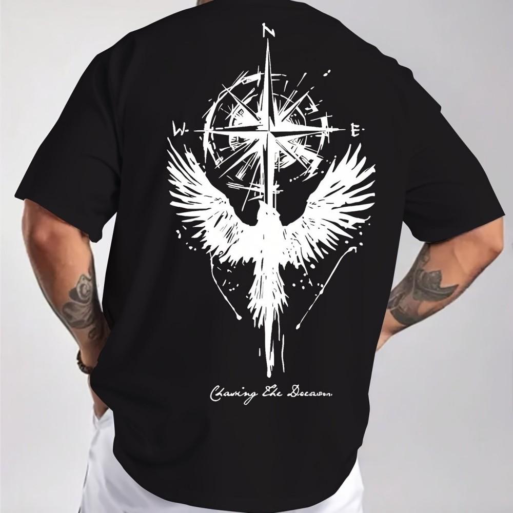 Men's Summer Angel Printed Pattern Fashionable and Comfortable Round Neck T-shirt Outdoor Skin friendly Casual Top