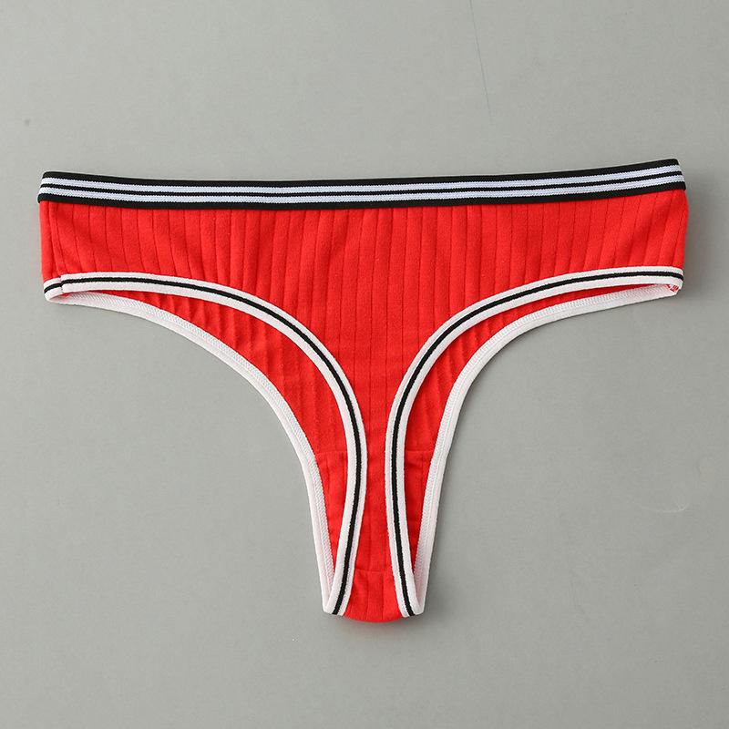 Women's Underwear Sexy Thong Striped Waistband Pure Cotton Crotch T Pants Female Charm Low Waist Thread Panties