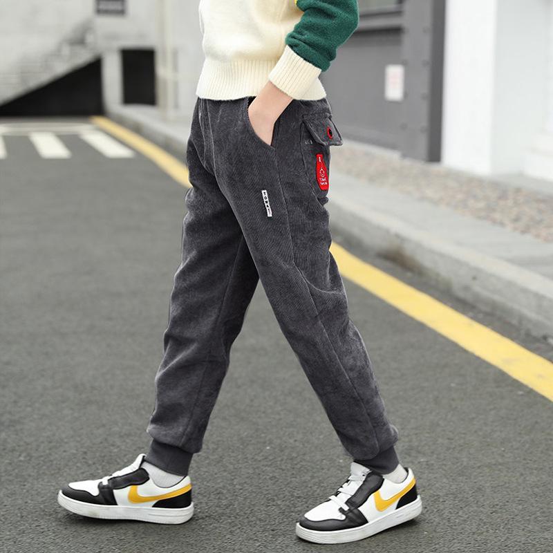 Boys  Corduroy Casual Pants - Autumn/Winter 2025 Korean Style, Velvet-Lined, Medium to Large Sizes 140 cm
