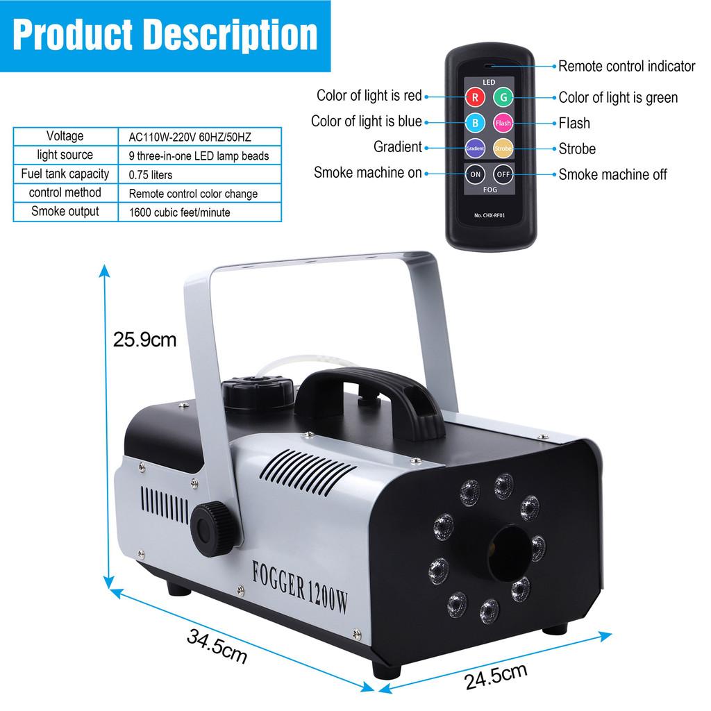 1200W RGB 9 LEDs Nebelmaschine Bühneneffekt Nebler Sprühgerät Halloween DJ Show Nebelausstoßer