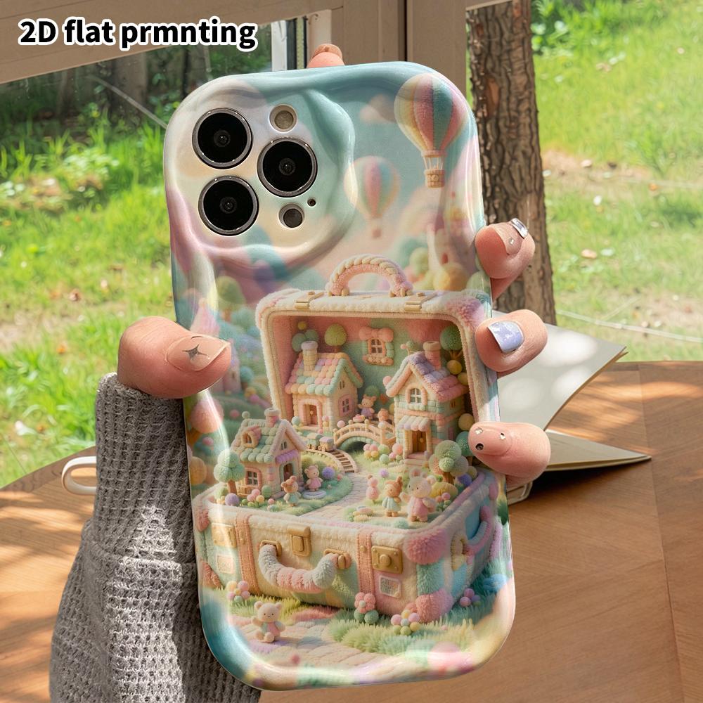 Phone case: 2D flat design suitable for iPhone 18 17 16 15 14 13 Pro protective case, suitcase town, perfect Christmas and Halloween holiday gift