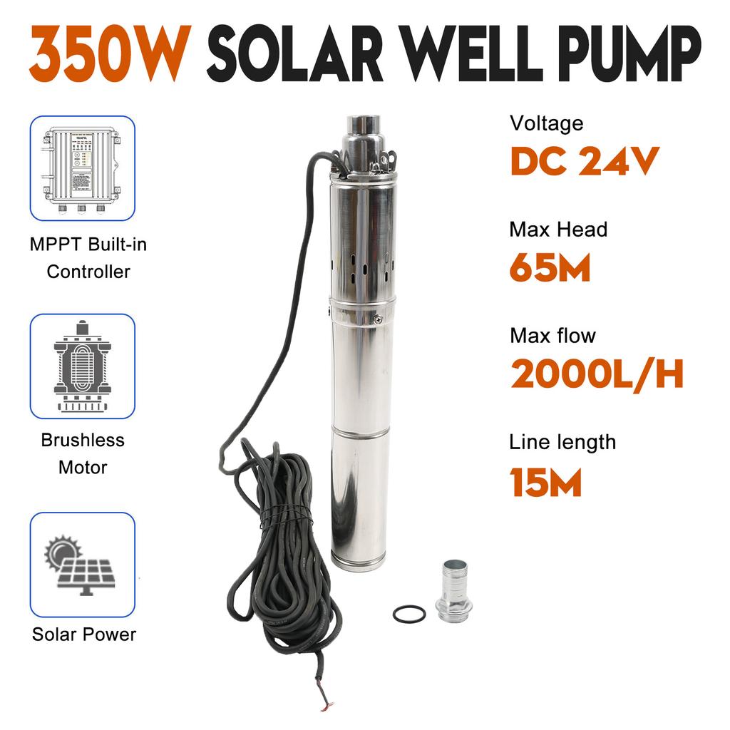 3" 24V 350W/48V 750W Deep Well Solar Submersible Bore Hole Water Pump Built-in MPPT