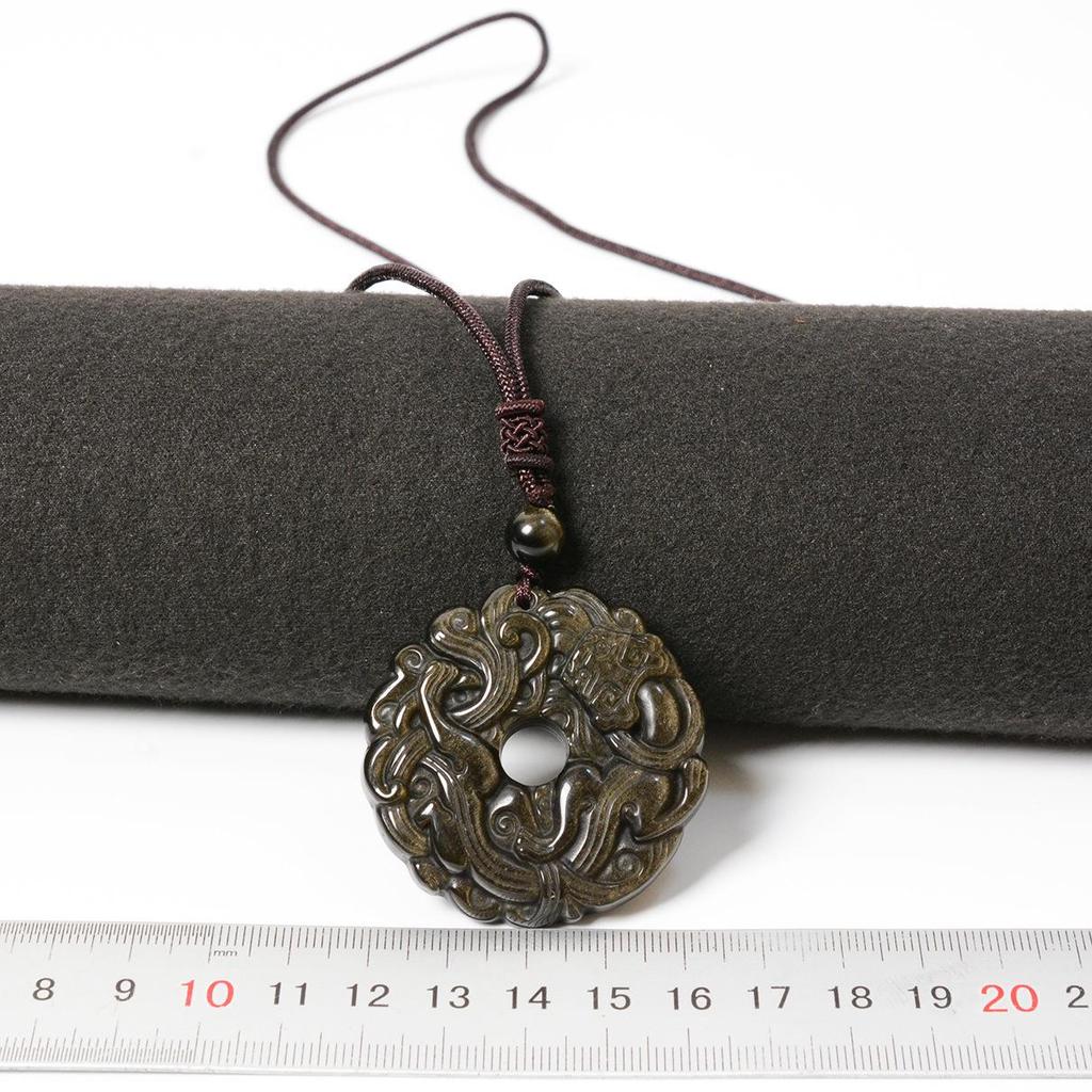 Unisex Obsidian Pixiu Grass Dragon Pendant - Crystal Ice Gold Black Peace Buckle