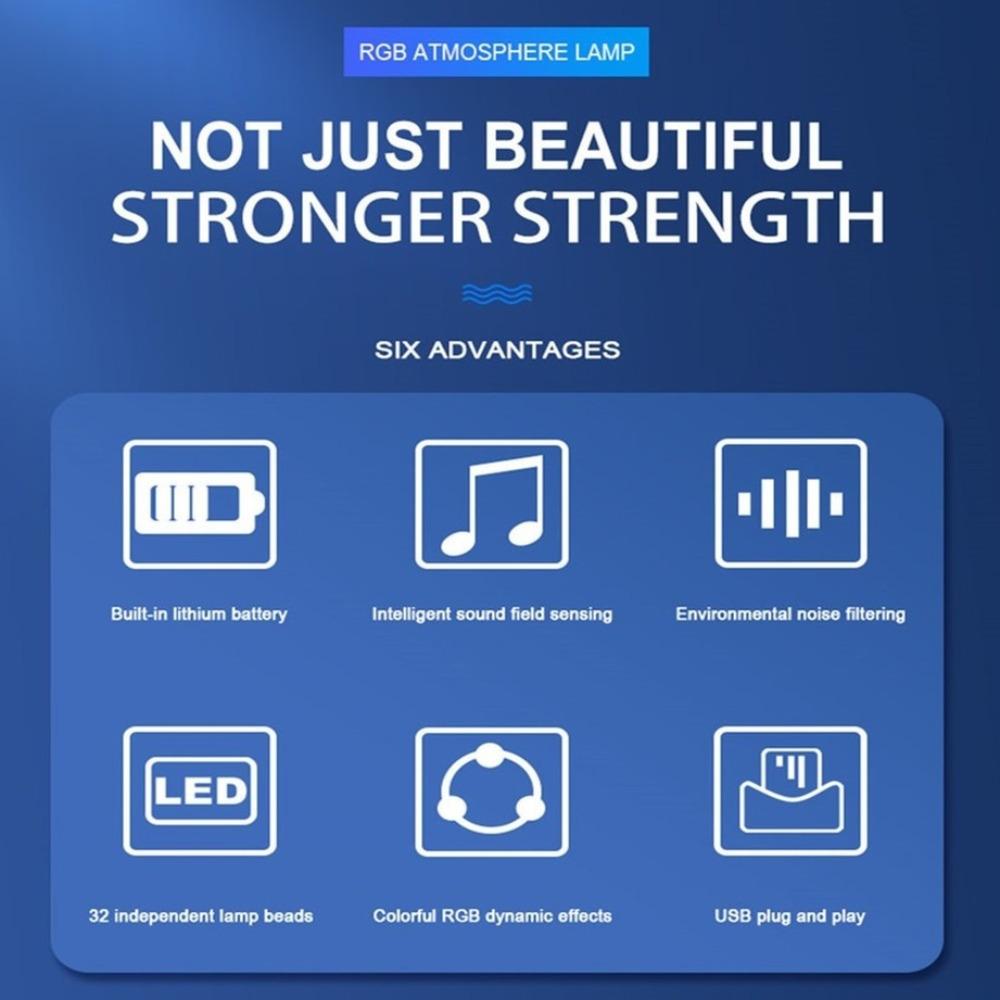 RGB Music Sound Control LED Light App Control Pickup Voice Activated Rhythm Lights Color Ambient LED Light Bar Ambient Light NEW