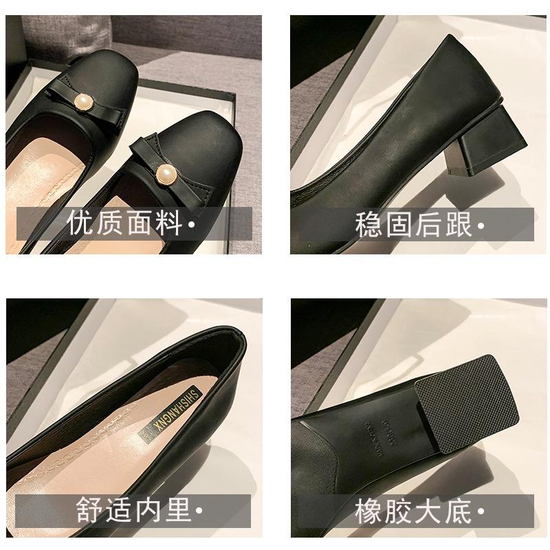 Spring New Thick Heel Bow Gentle Temperament Medium Heel Mary Jane Shoes