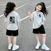 Girls' Cotton Polo T-Shirt Set: Short-Sleeve, Stand-Up Collar, Summer Fashion for Medium & Large Children