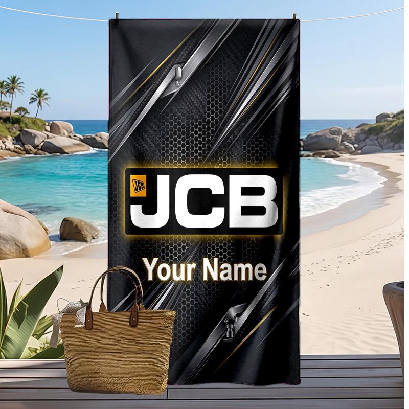 JCB Custom Beach Towel, Print Your Name Text Lightweight Absorbent Towel for Swimming Travel