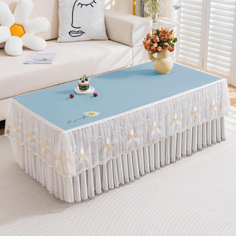 Pink Warm and Wash Free TV Cabinet Dust Cover Flower Patterned Rectangular Tablecloth Pendant Exquisite Lace Edge Table Cushion