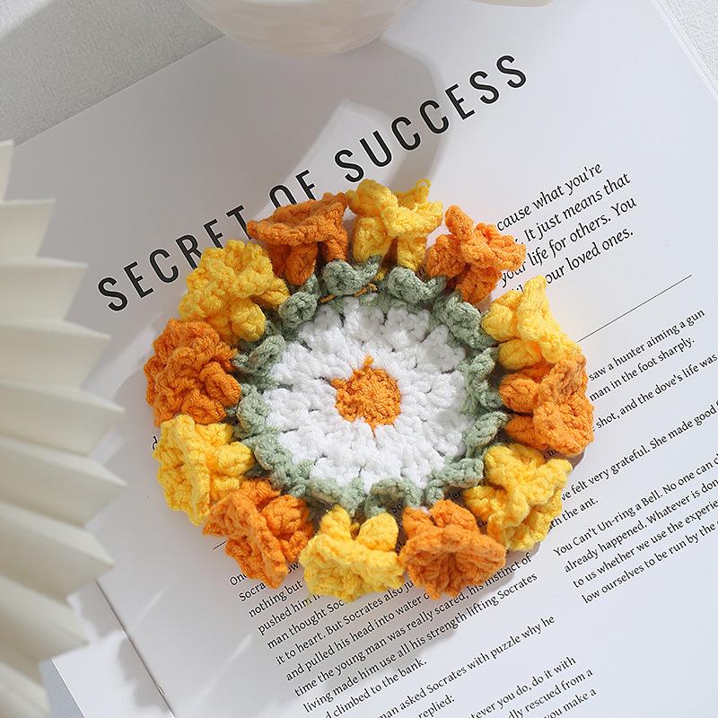 Colorful Handmade Crochet Threedimensional Petal DIY Splicing Bags Clothes Insulated Coaster Cotton Thread Cup Pad Decor Cup Mat
