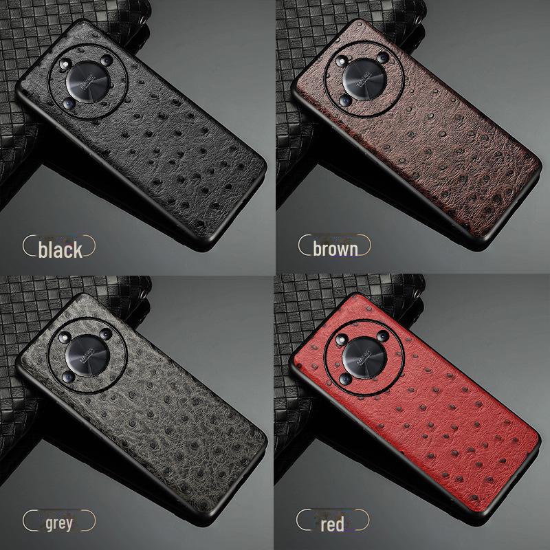 

Чехол Honor X50 из натуральной кожи с рисунком страуса — высококачественный защитный чехол Honor X50i коричневый