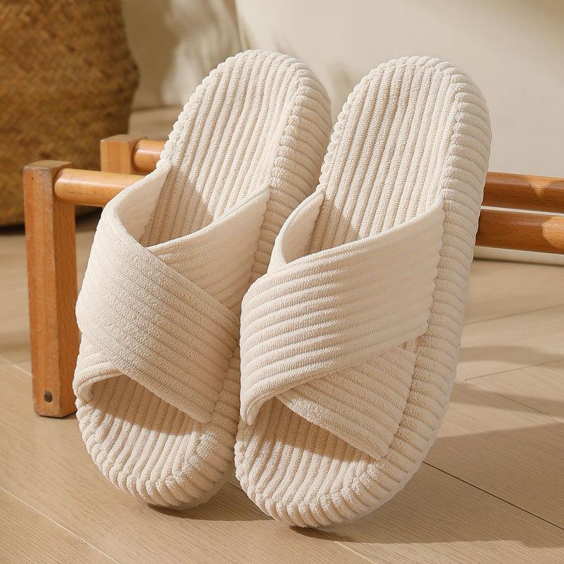 New corduroy thick-soled adhesive cotton slippers household autumn home indoor cross-pelvic sole shoes women